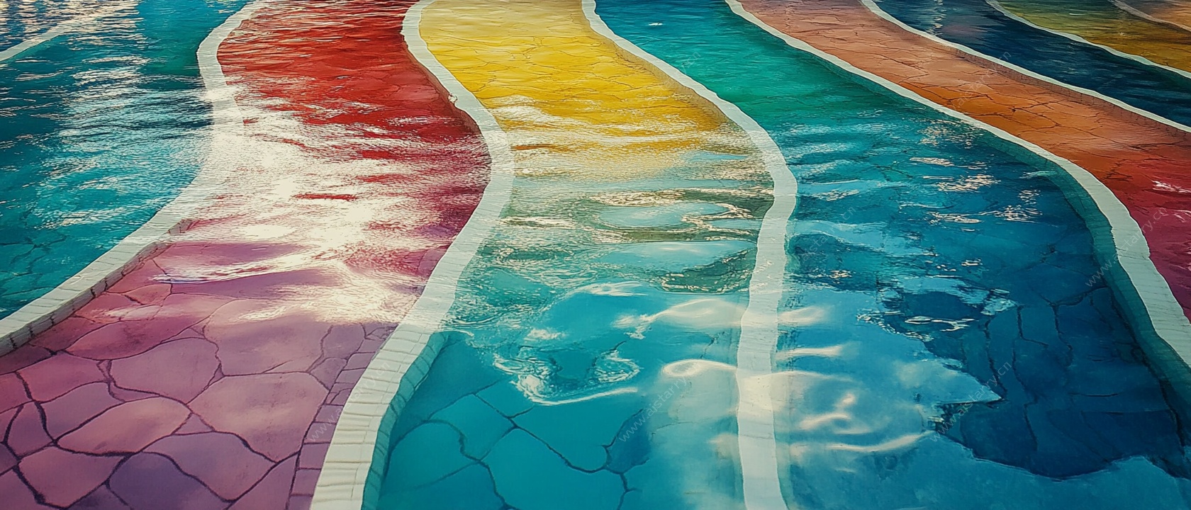彩虹泳池水面绚丽景象