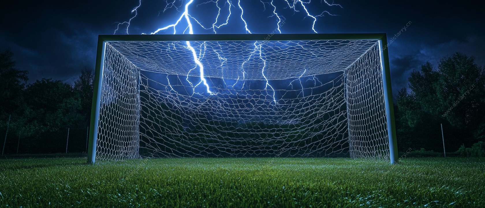 雷暴下的足球球门