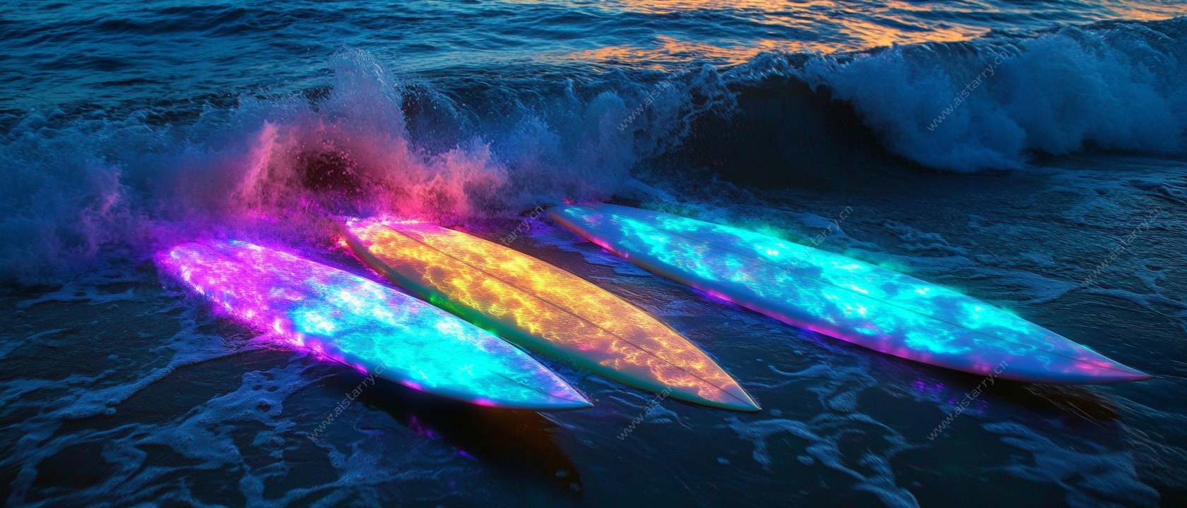 海滩上的炫彩冲浪板