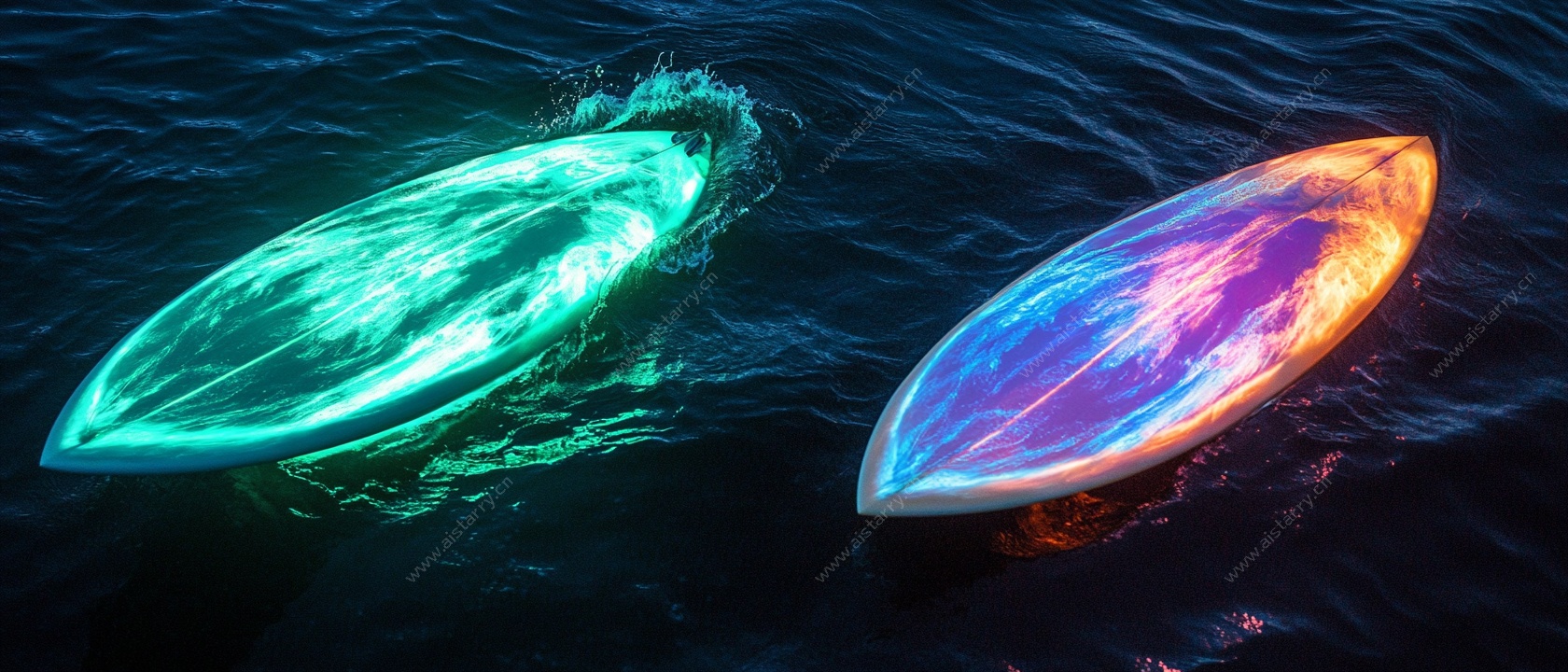 发光皮划艇在水面漂浮