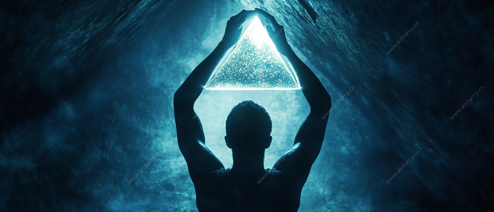 黑暗中双手托举光明身影