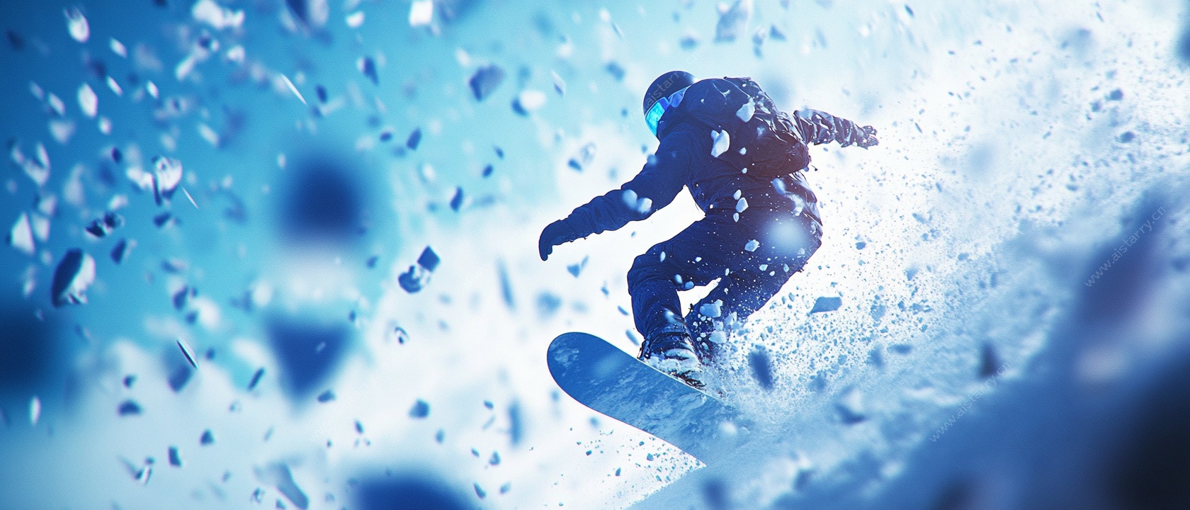 动感滑雪者在雪浪中驰骋