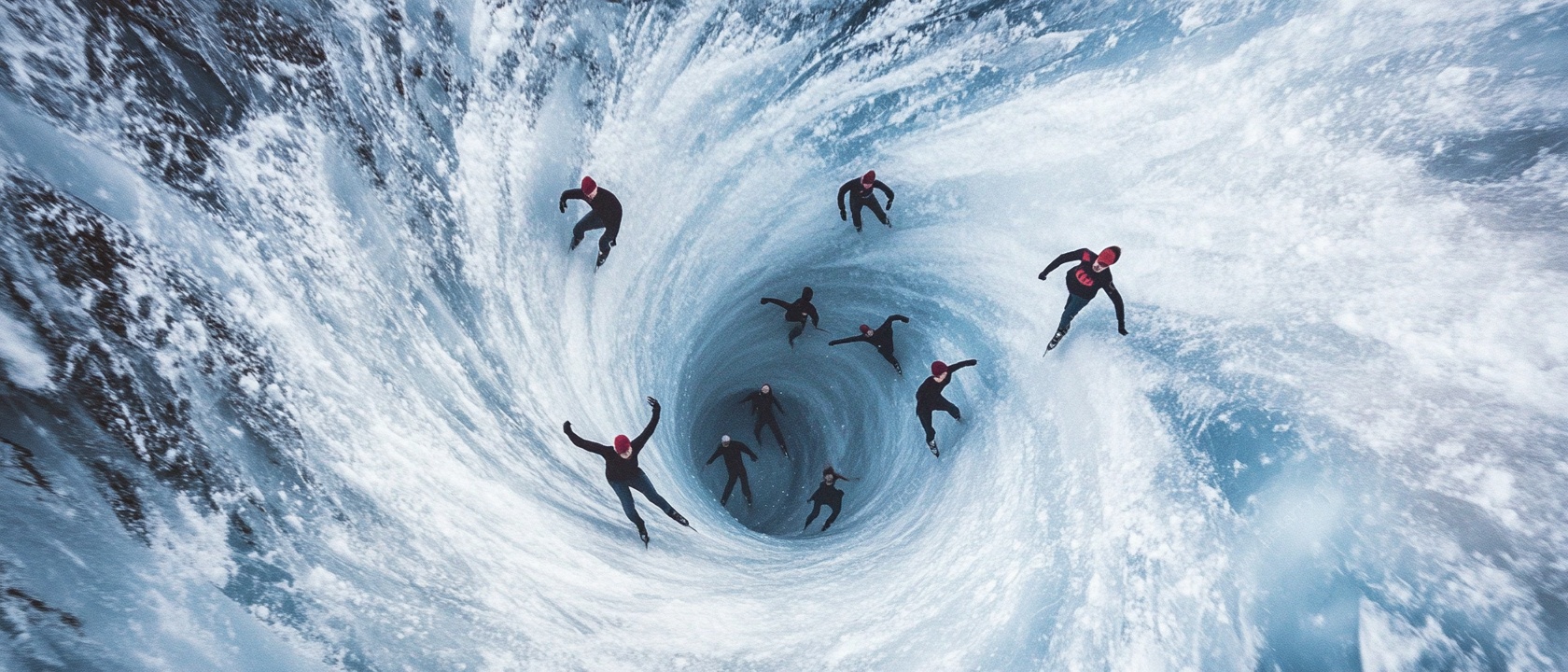 冲浪者在巨浪漩涡中驰骋