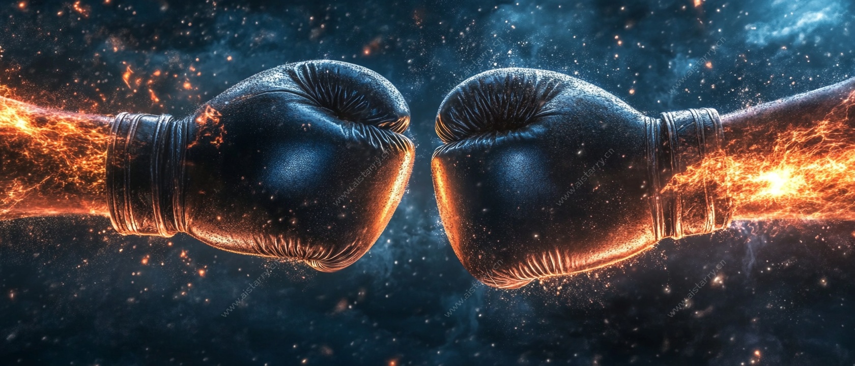 拳击对决 火焰拳套与星空背景