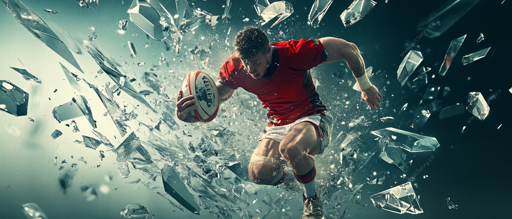 橄榄球运动员冲破障碍瞬间