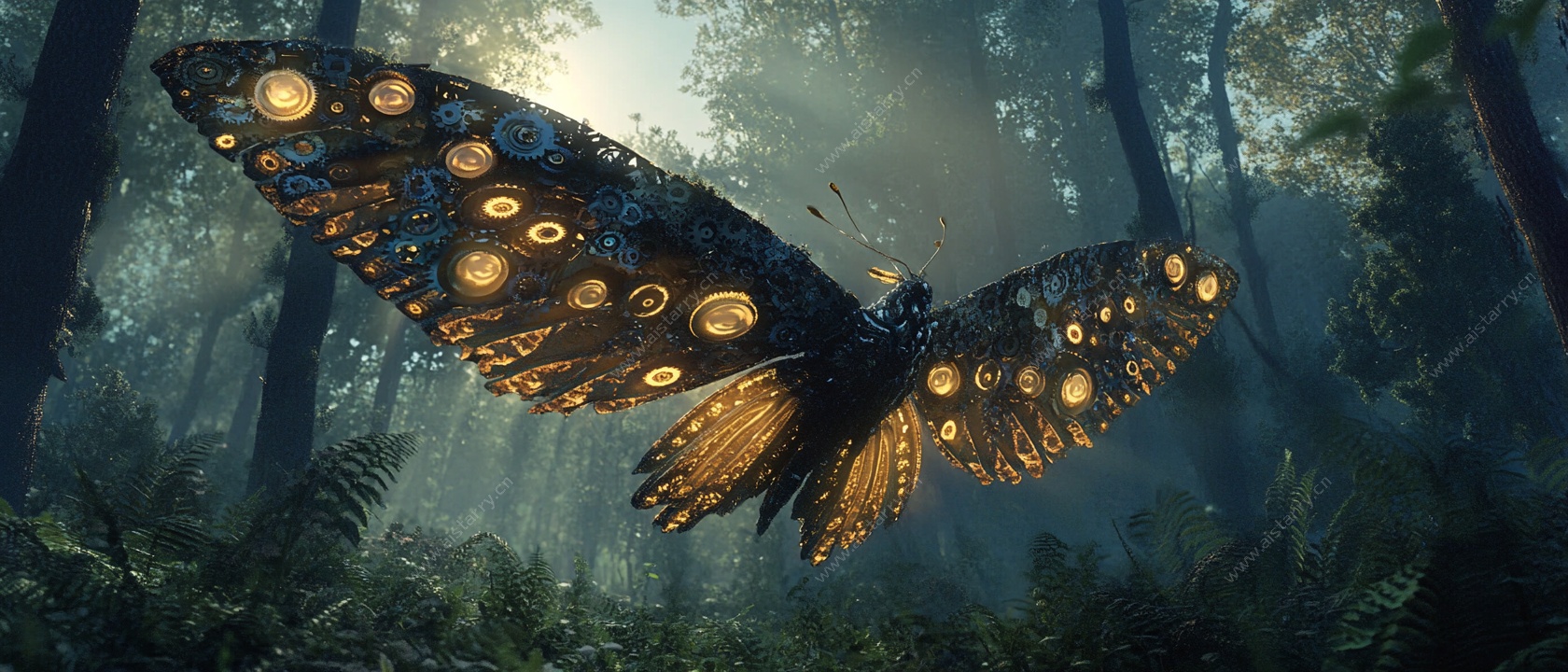 梦幻森林中的发光蝴蝶