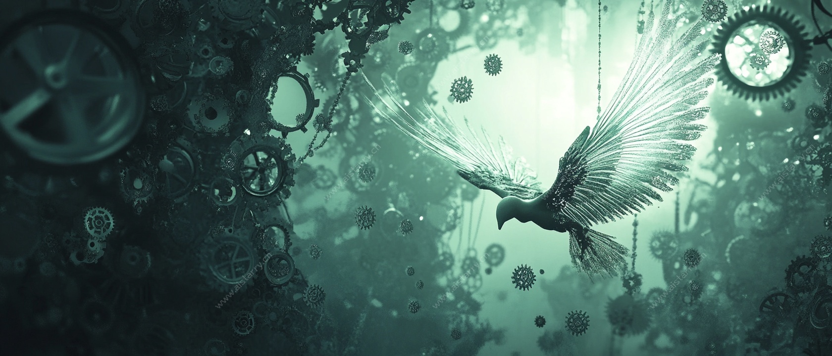 机械飞鸟奇幻背景图