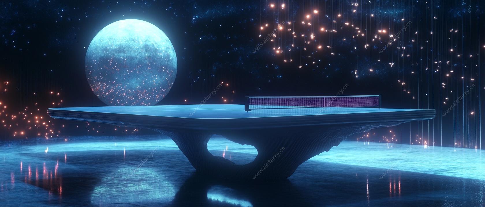 未来感月球下的悬浮平台