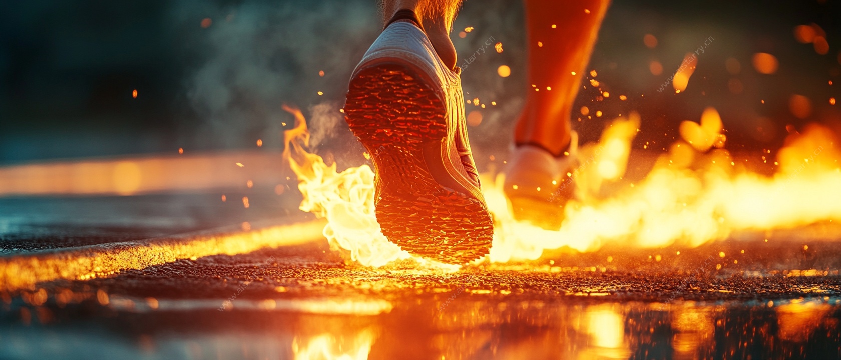 火焰中奔跑的动感脚步