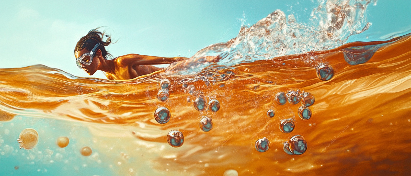 水中畅游者与梦幻气泡