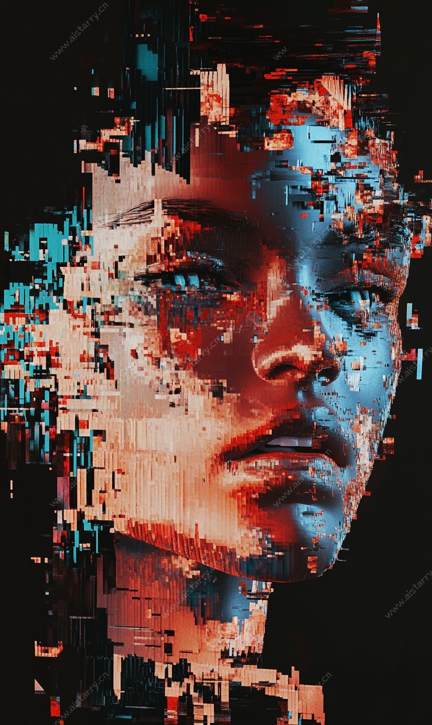 像素风破碎人脸艺术图像