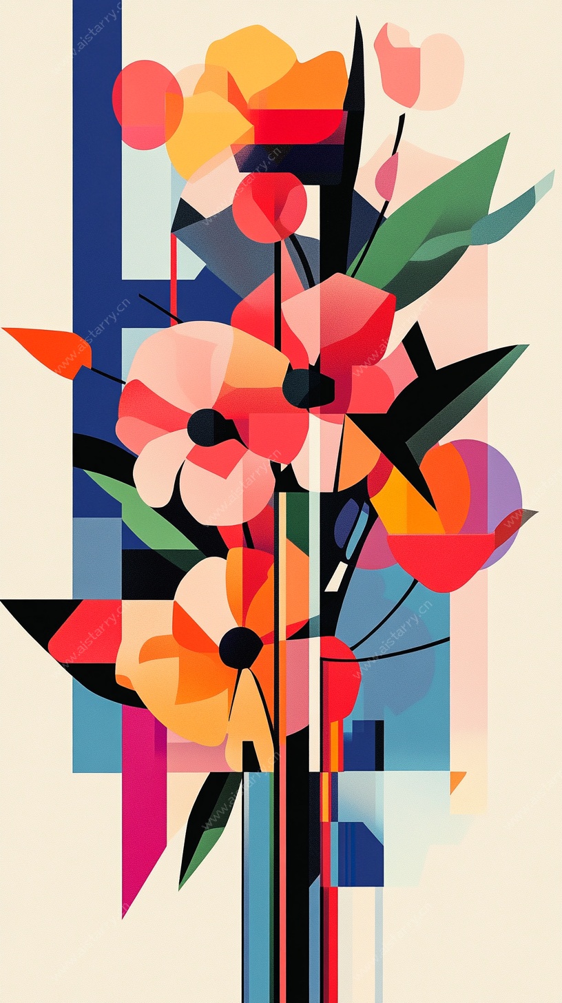 抽象几何风格花卉插画