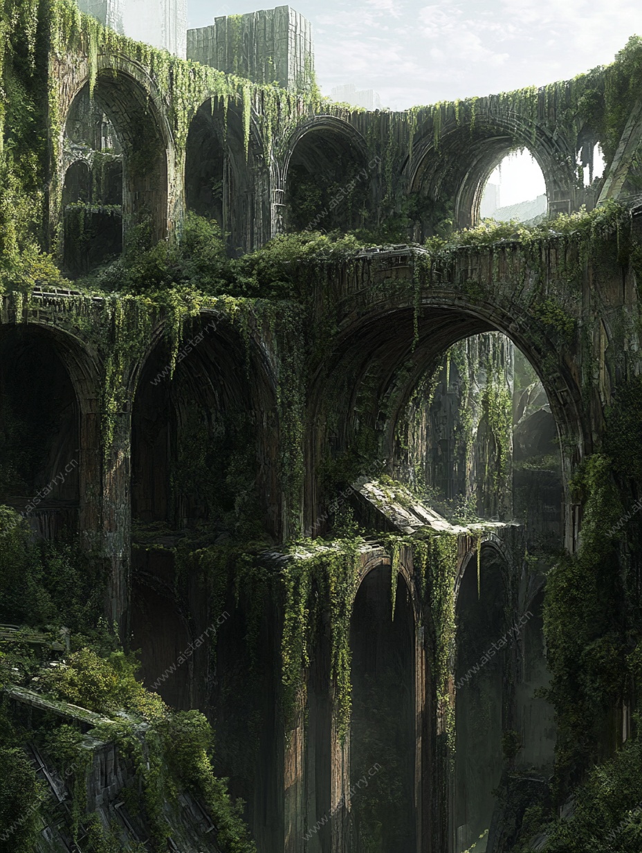 古老藤蔓缠绕的废弃石桥