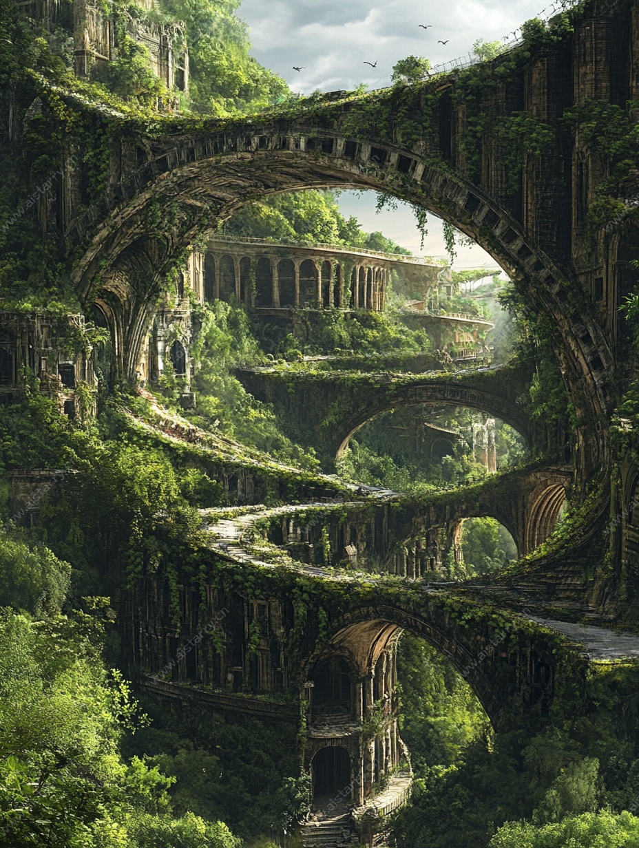 奇幻绿植环绕的拱形建筑