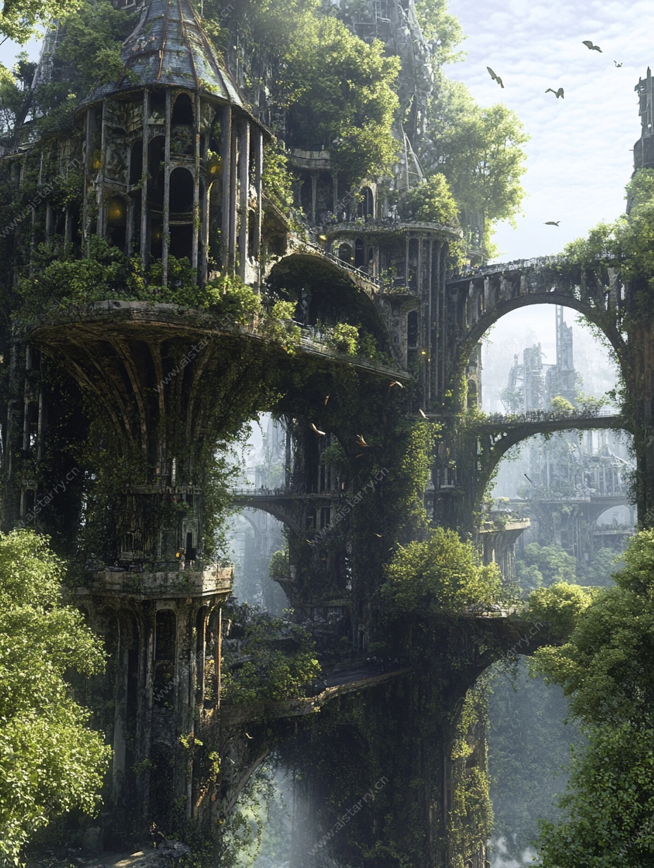 奇幻森林中的悬空古堡