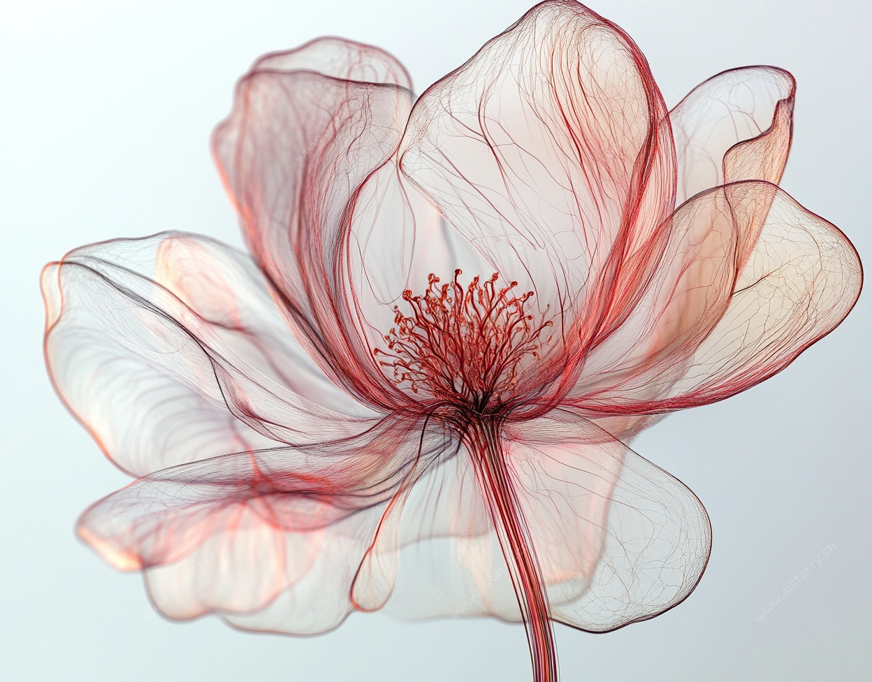 透明线条风梦幻粉色花朵