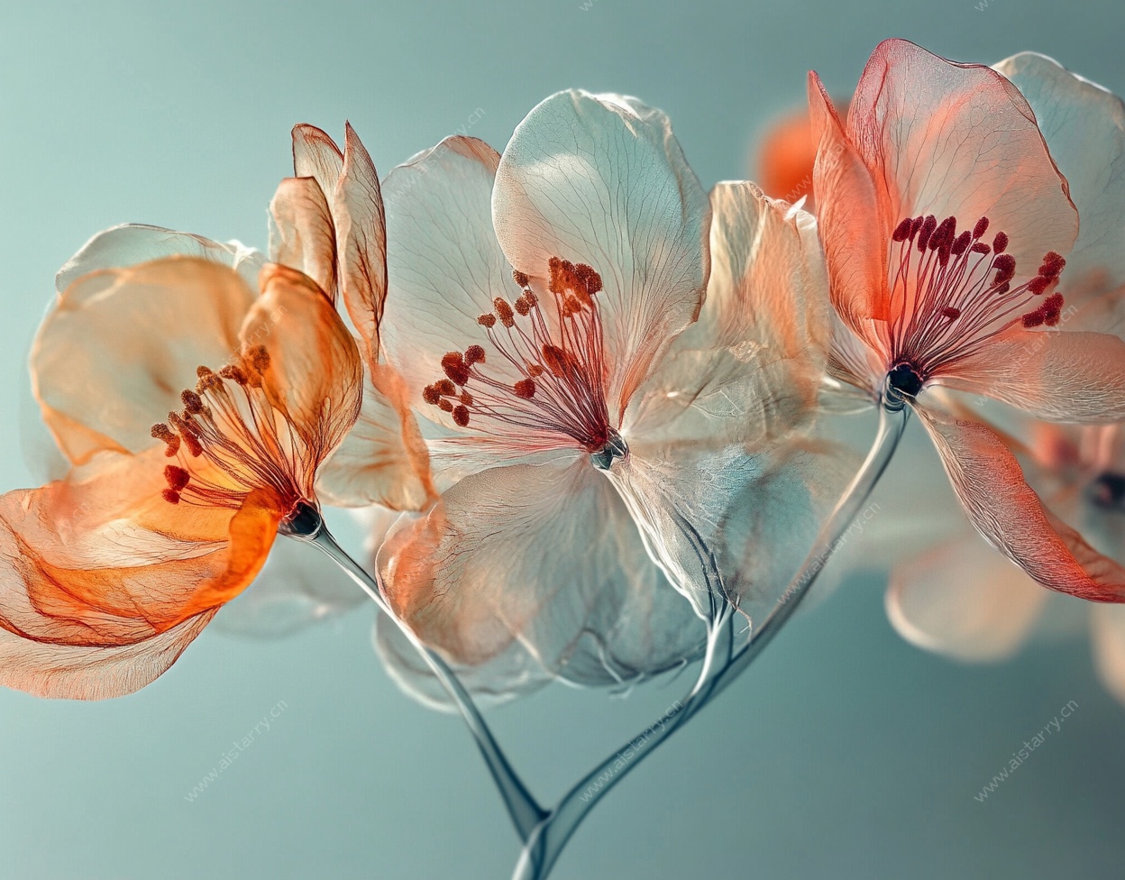 透明质感梦幻花朵特写