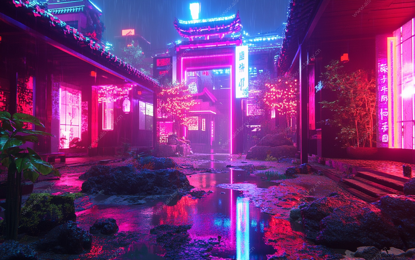 赛博朋克风中式夜景小巷