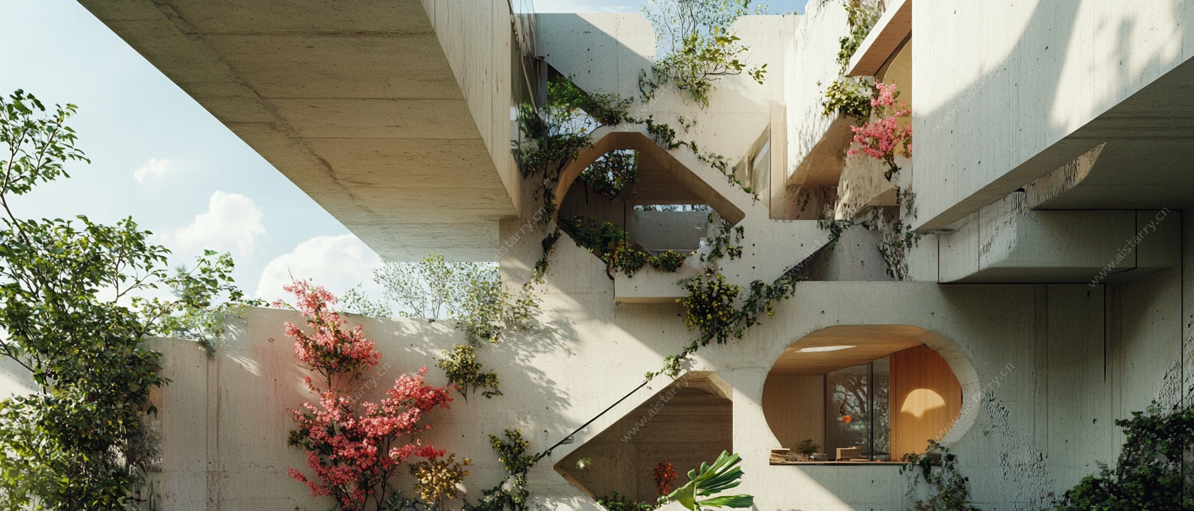 现代绿植环绕的建筑空间