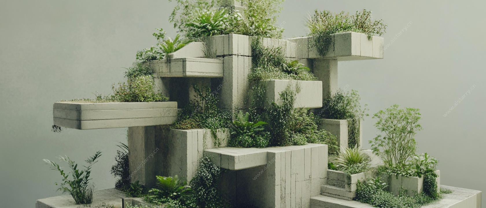 混凝土绿植堆叠艺术景观