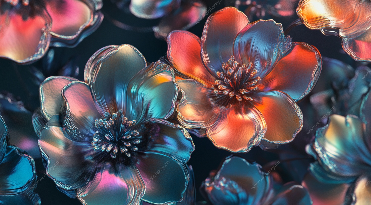 梦幻炫彩透明花朵图案