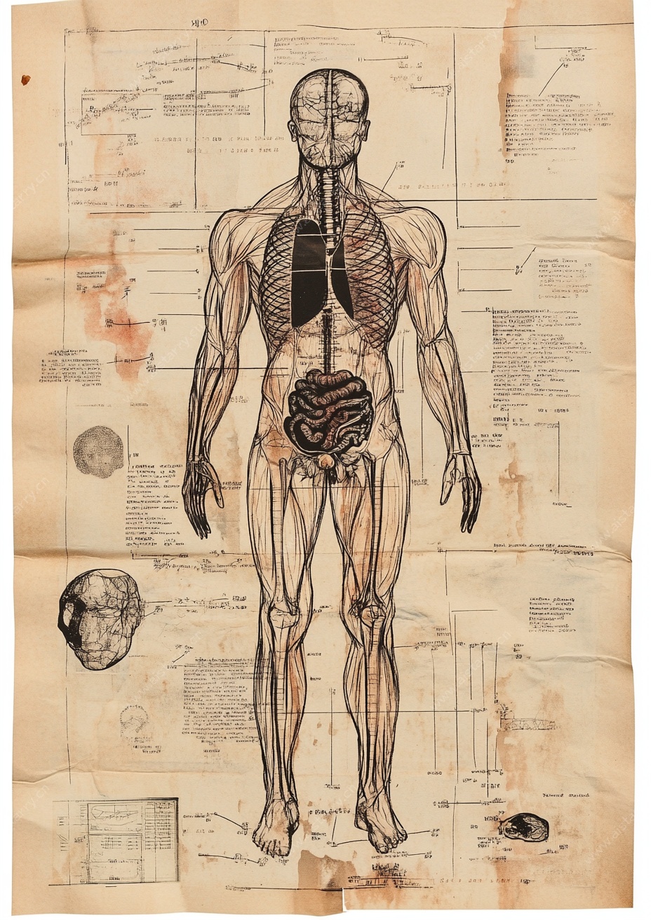 复古人体解剖示意图