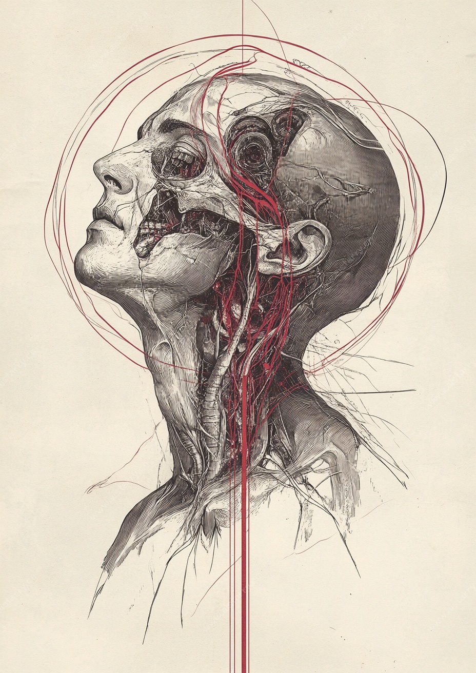 医学解剖风格头部血管图