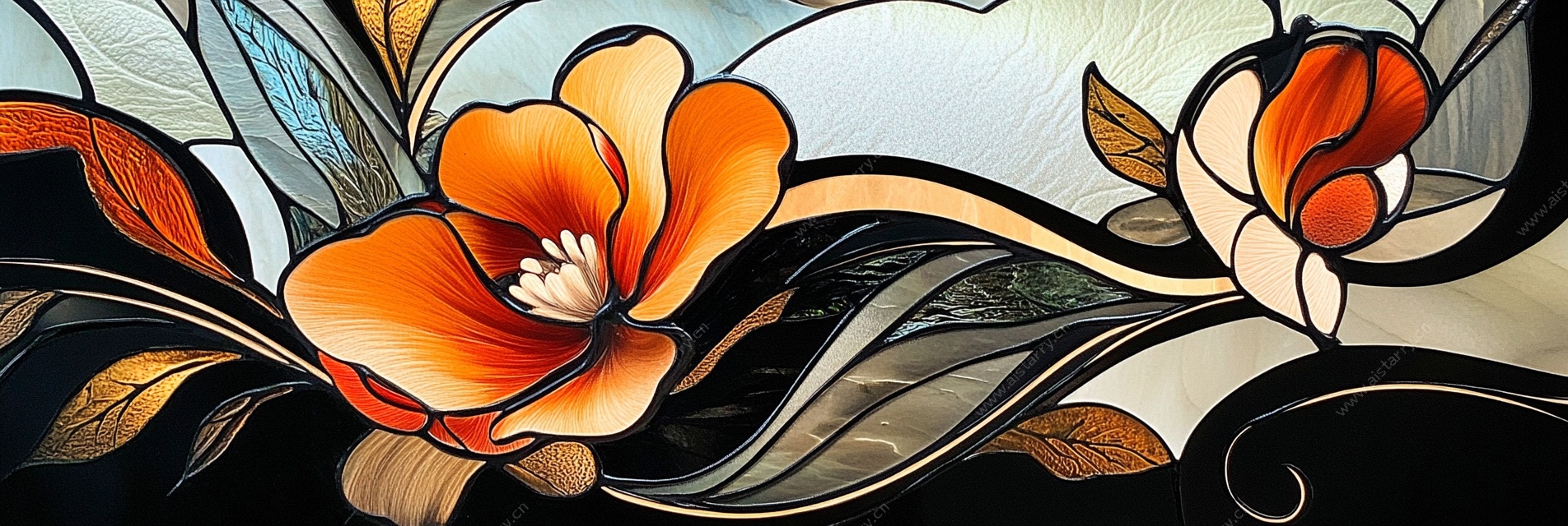 彩色玻璃风花卉图案