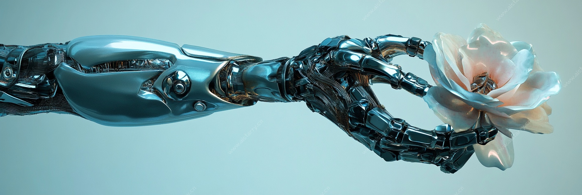 机械手臂温柔握花瞬间