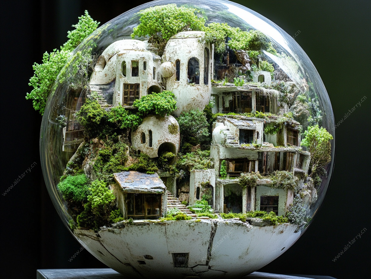 玻璃球中的奇幻废墟景观