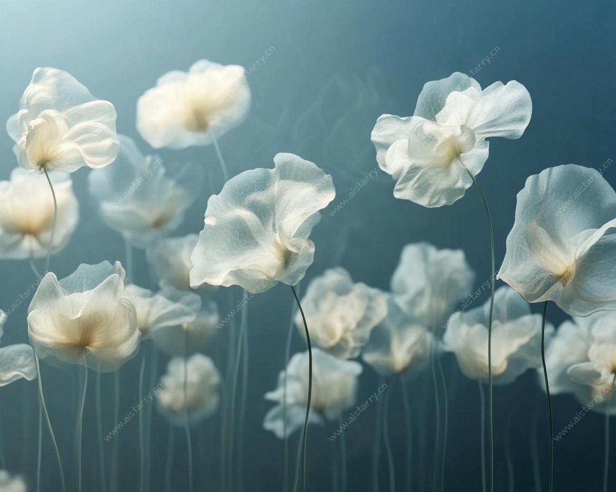 梦幻透明白花插画