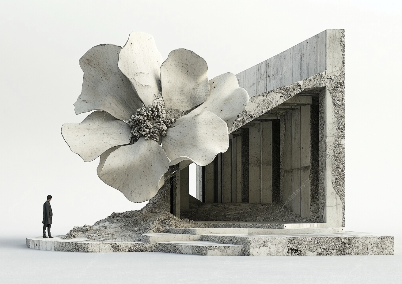 花朵破壁雕塑艺术场景