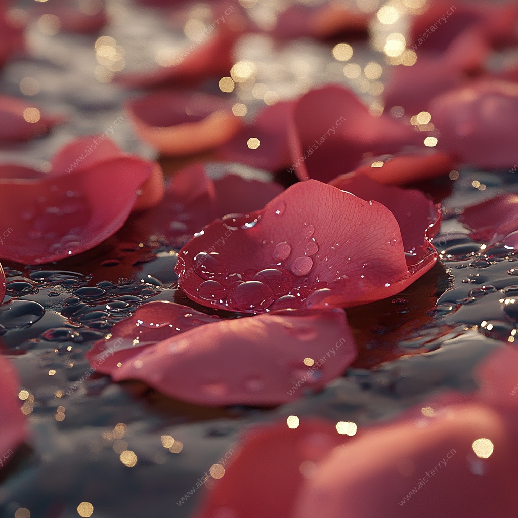 玫瑰花瓣上的晶莹水珠