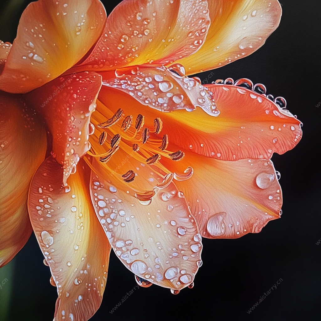 带水珠的橙色花卉特写