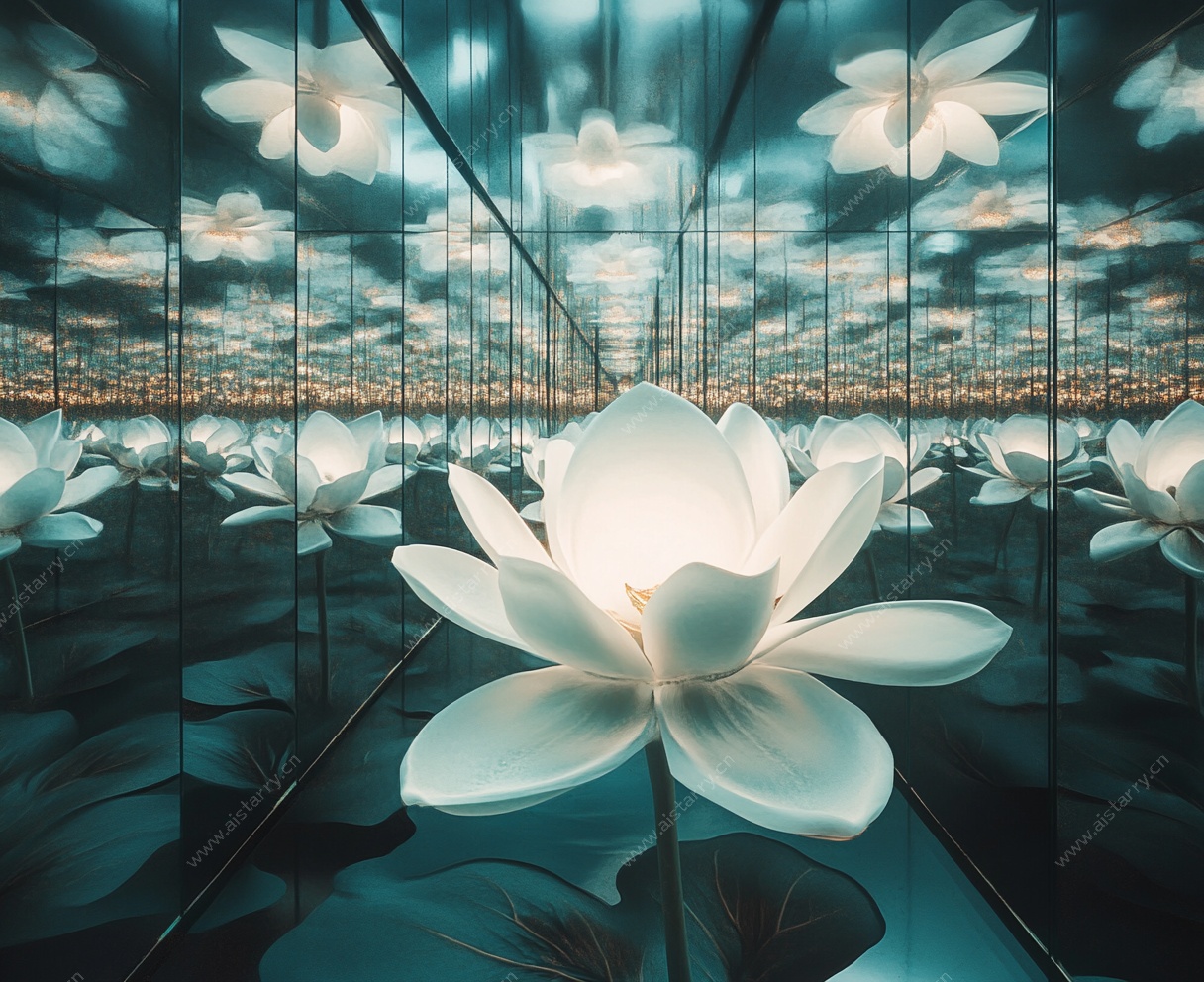 梦幻镜像中的圣洁白莲花