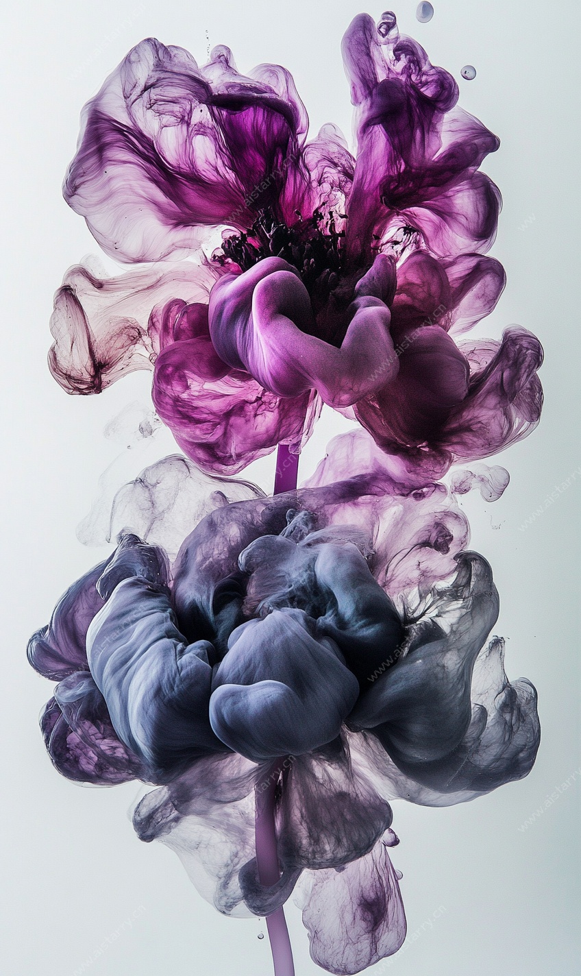 水墨风格梦幻紫色花卉图