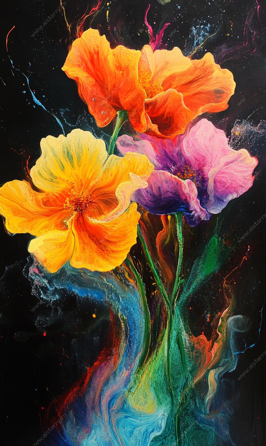 梦幻多彩花卉油画作品