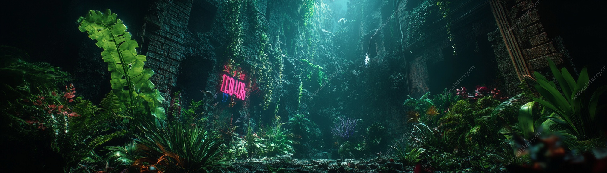 神秘丛林中的幽谧废弃空间