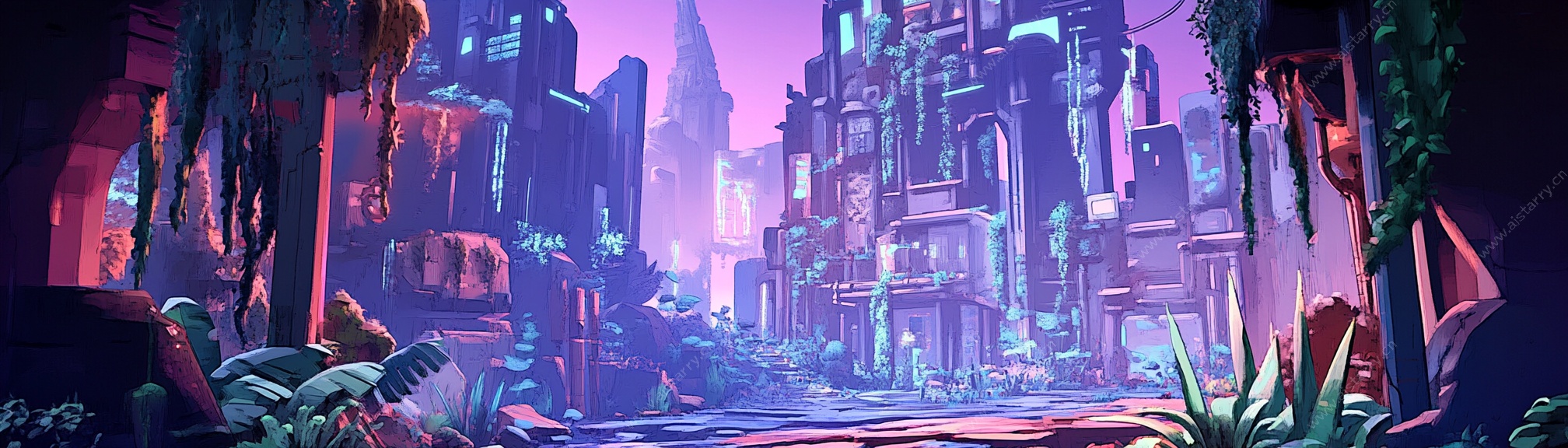 梦幻赛博朋克风都市景观