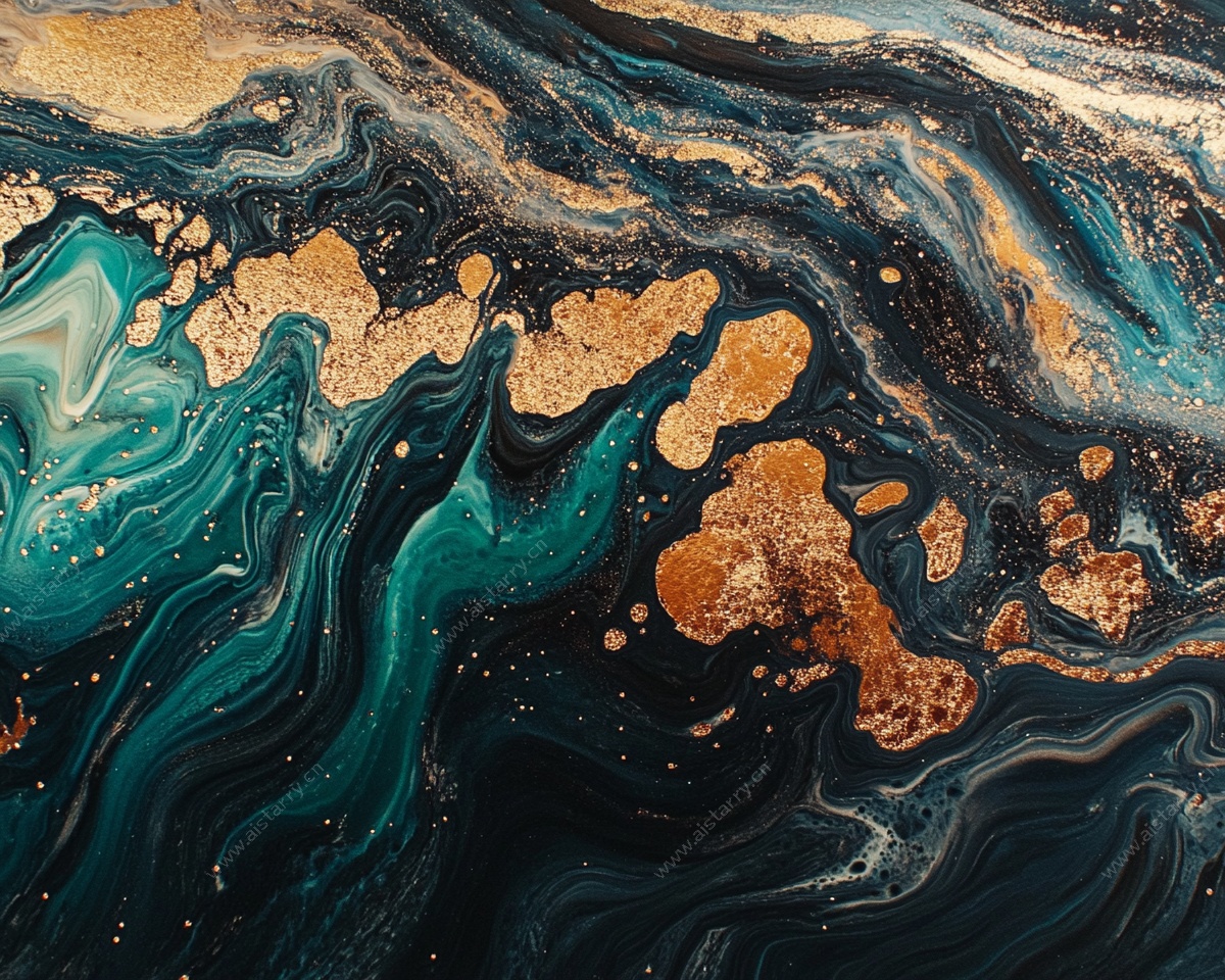 流体艺术黑金蓝抽象纹理