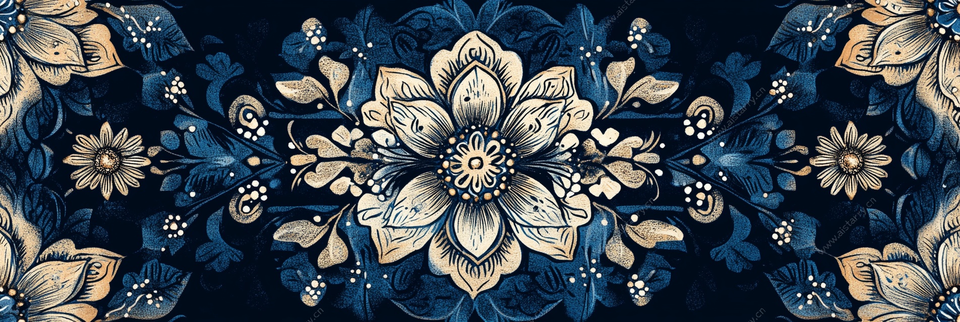 蓝底精美花卉图案