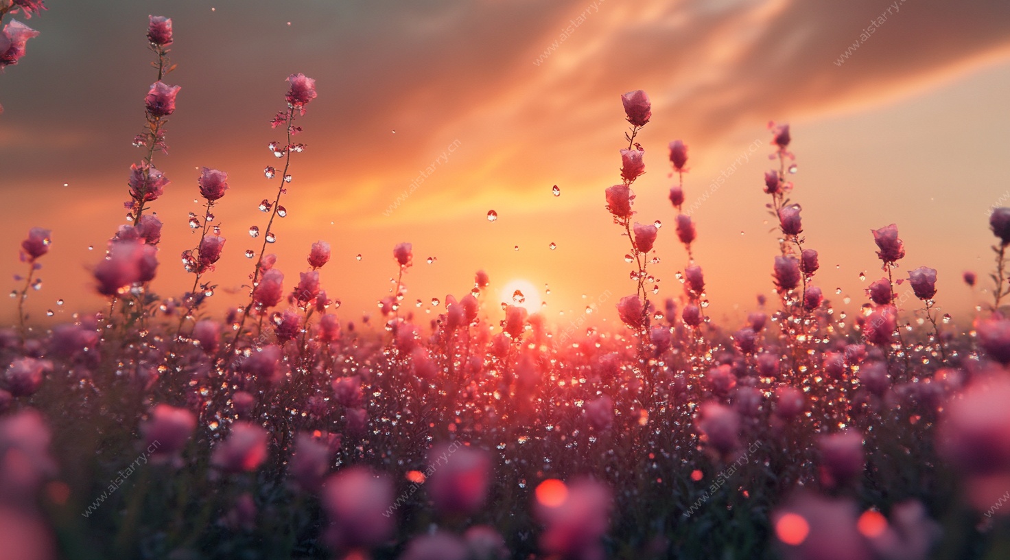 夕阳下的梦幻花海