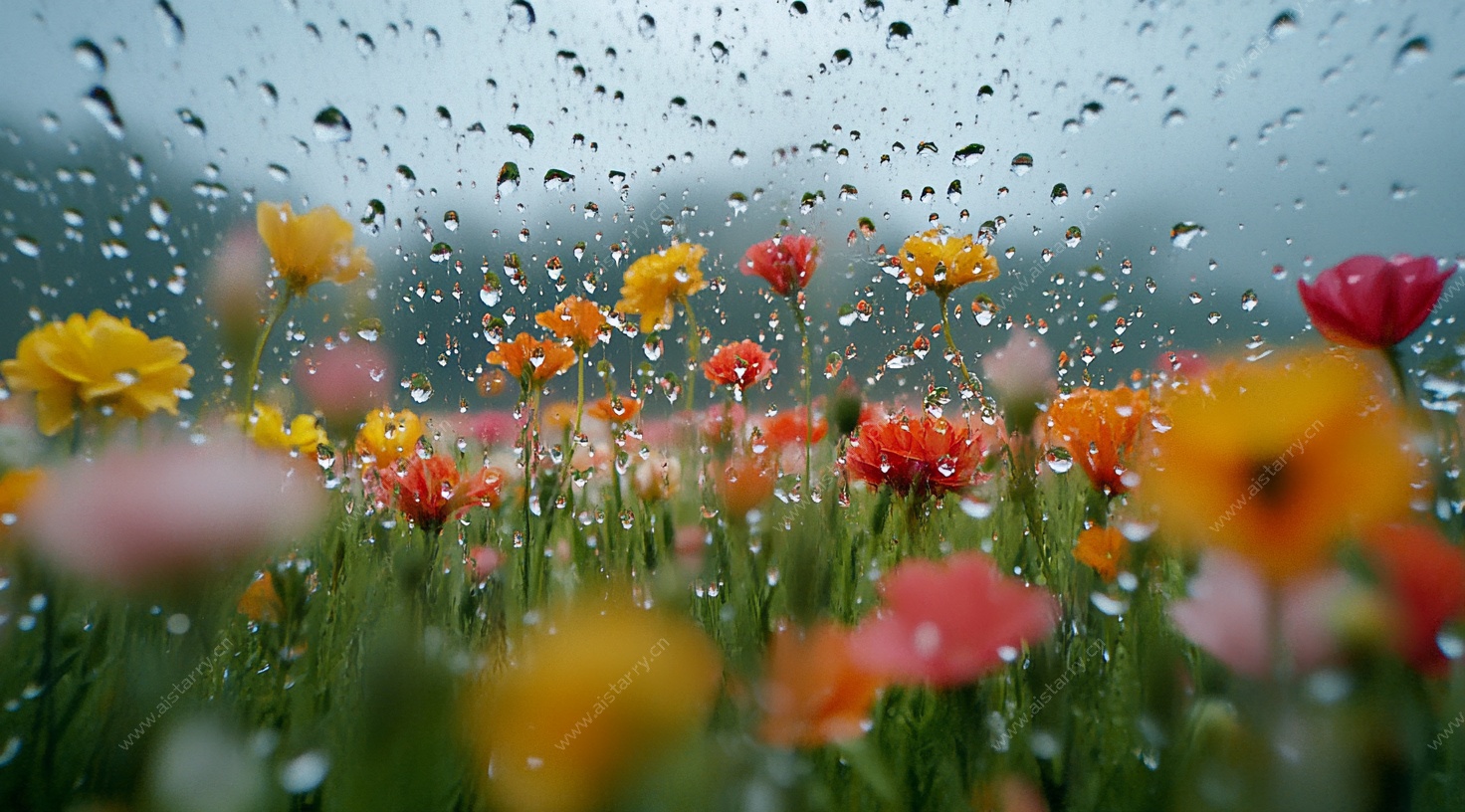 雨中缤纷花海