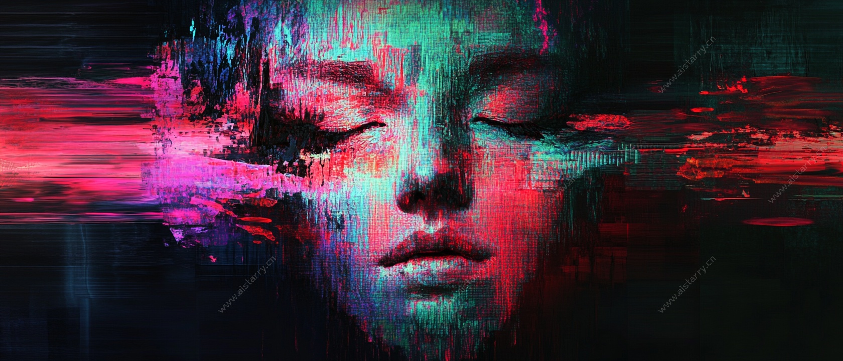 梦幻故障风女性面部图像