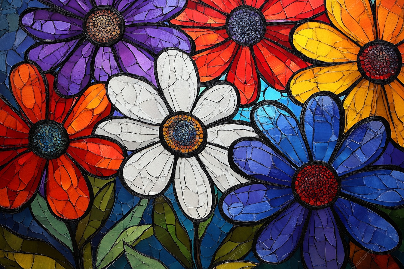 彩色玻璃风花卉图案