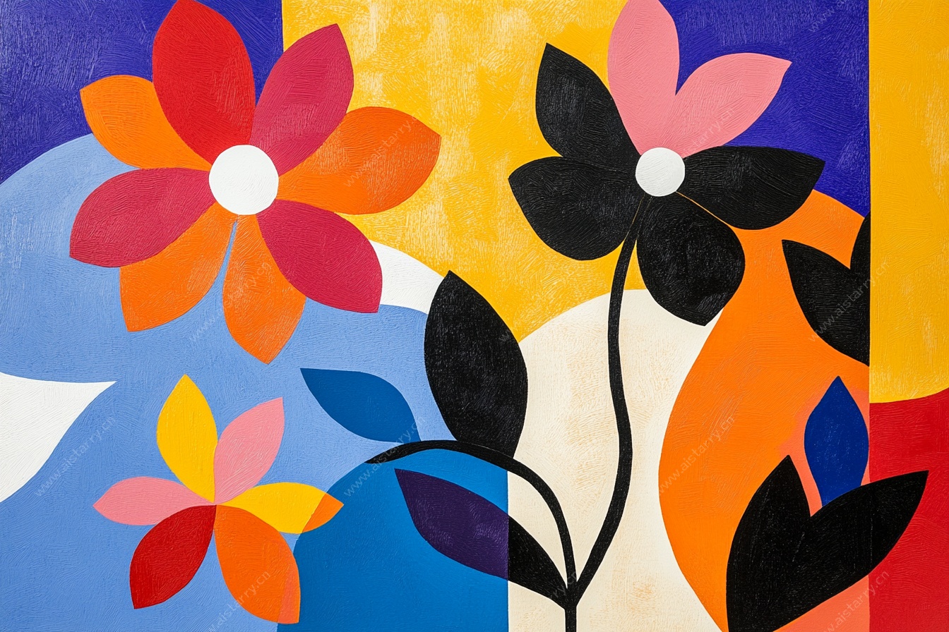 多彩花卉抽象艺术画作