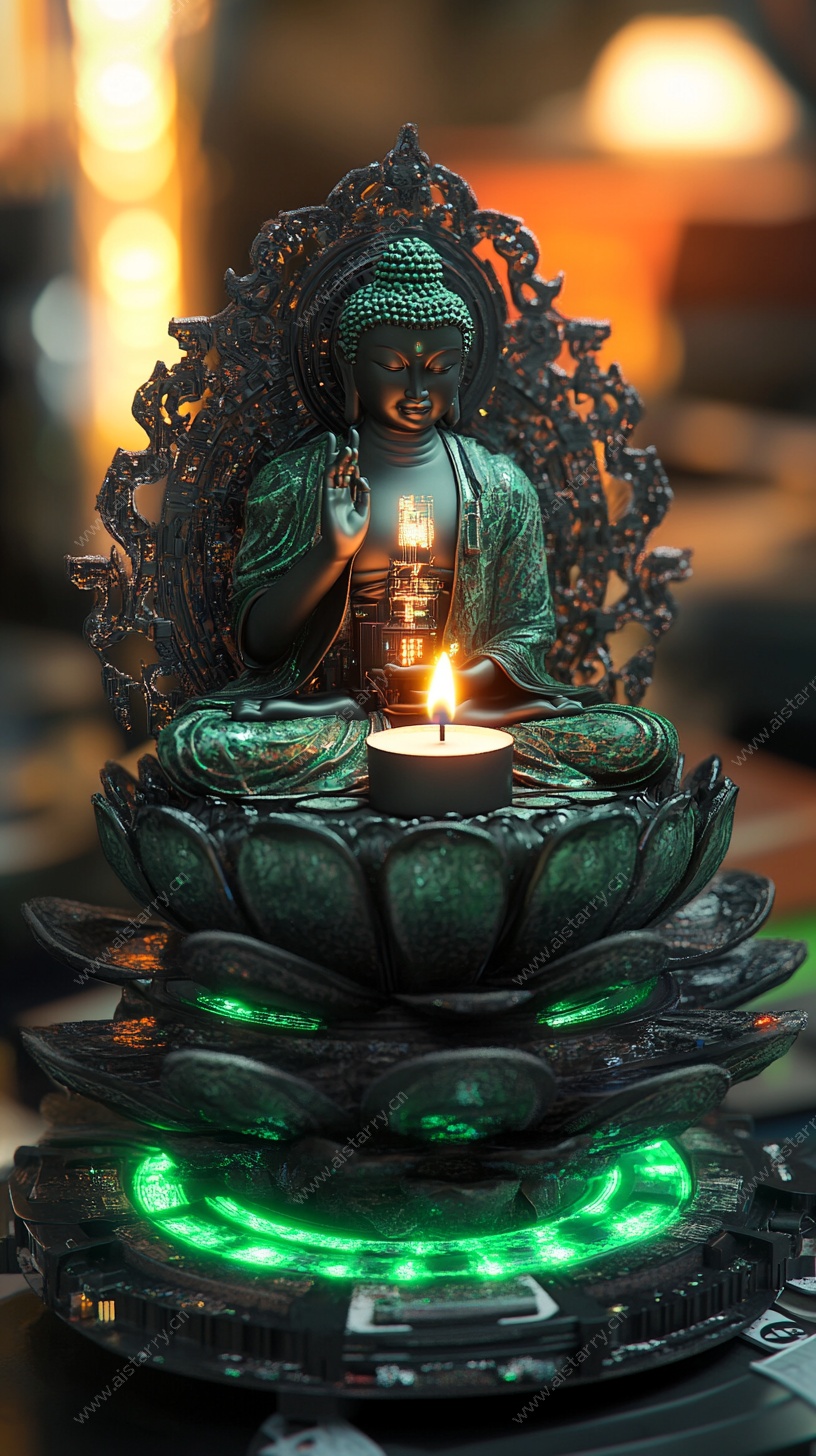 绿光环佛像烛台摆件