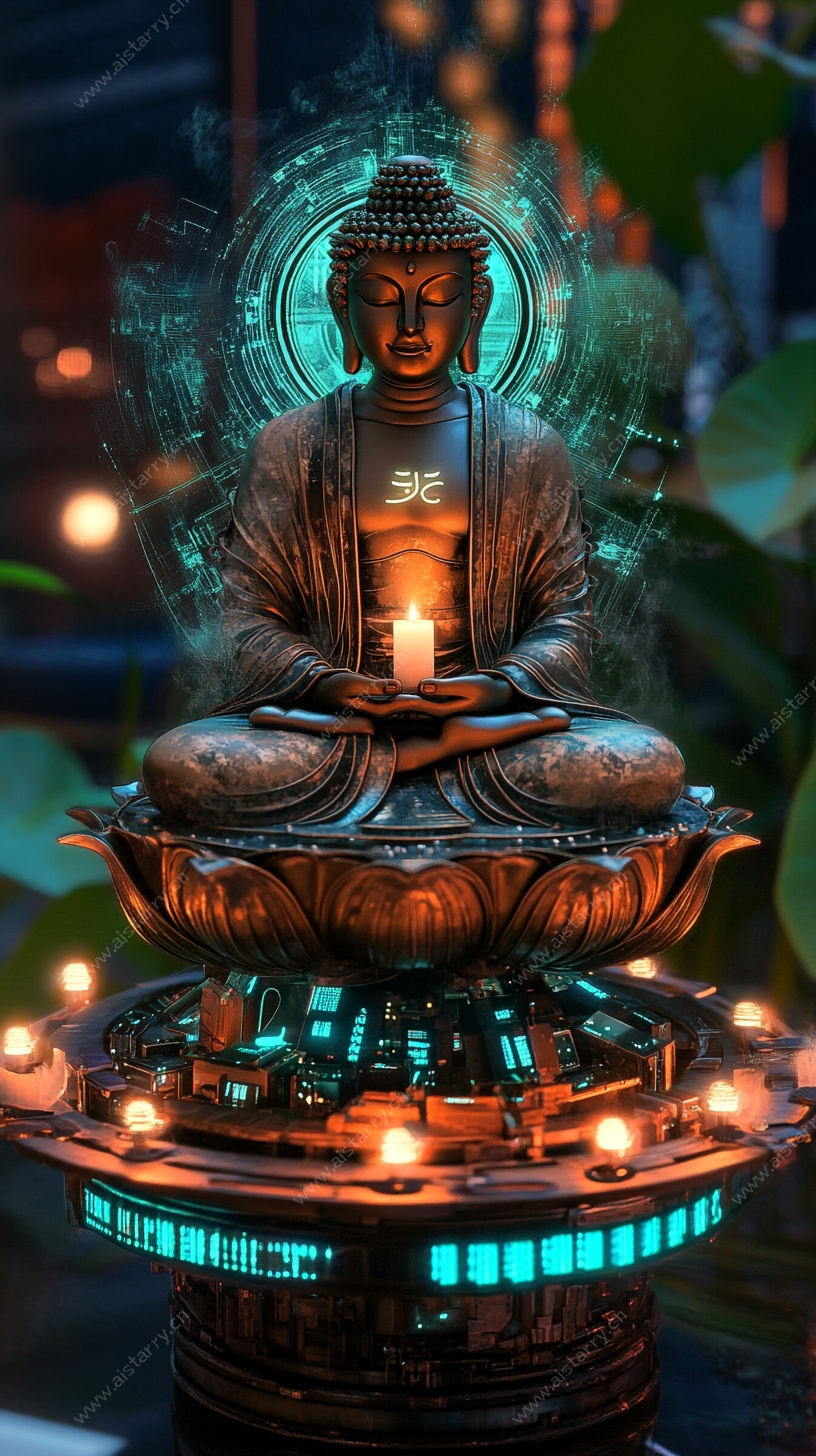 科技风佛像 禅意与未来融合