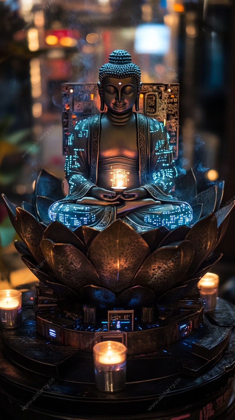 禅意佛像与烛光夜景