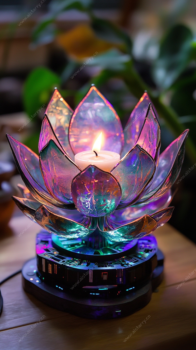 彩色琉璃莲花烛台摆件